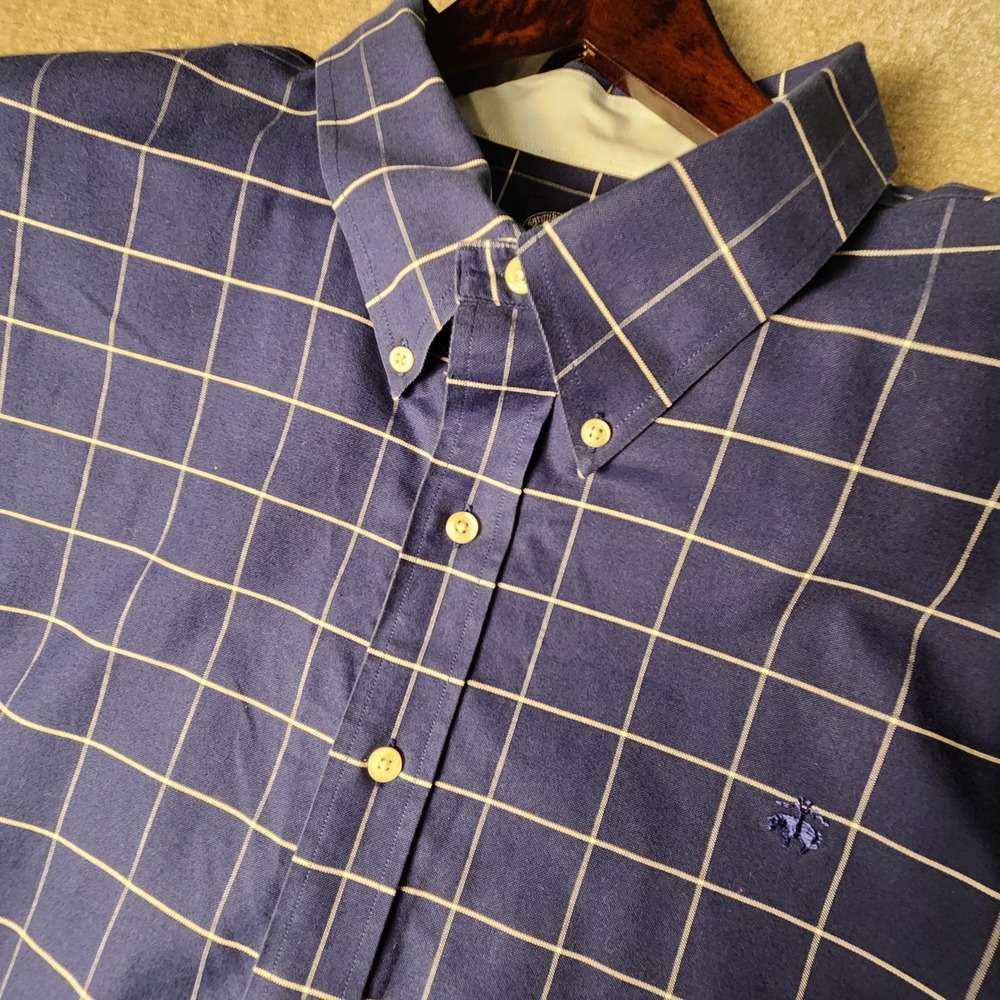 Brooks Brothers Button Down Shirt Mens 4XL Blue White Windowpane Short Sleeve